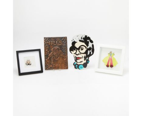 20th/21st centuryComprising a custom Joaquin Abrego painted wood cut-out portrait, a mixed media Meredith Wing framed portrai
