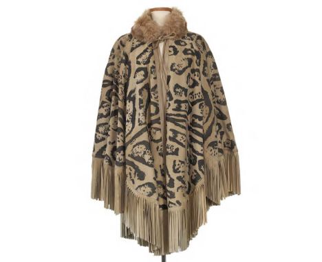 Last quarter, 20th centuryRabbit fur collar, leather accents, and tie closure (no size).No condition report? Click below to r