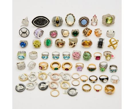 Including metal, rhinestone, faux jade and other examples, largest size 7 1/2, approximately [60] pieces.Please note this lot
