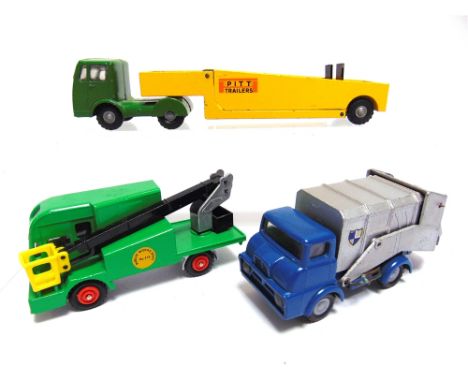 THREE BUDGIE DIECAST MODEL COMMERCIAL VEHICLES  comprising a No.316, Albion Overhead Maintenance Truck, green with red plasti