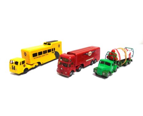 THREE BUDGIE DIECAST MODEL COMMERCIAL VEHICLES  comprising a No.256, Foden Aircraft Refuelling Tanker 'Pluto' 'Esso', red wit