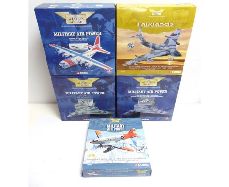 FIVE CORGI AVIATION ARCHIVE DIECAST MODEL AIRCRAFT  including a No.48301, Avro Vulcan B2 XM607, R.A.F. 44 Sqn, Operation 'Bla