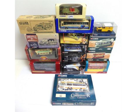 FIFTEEN CORGI DIECAST MODEL VEHICLES   including a No.US50205, U.S. Marine Corps M35 A1 'Deuce and a Half' 2.5 Ton Truck 'Mar