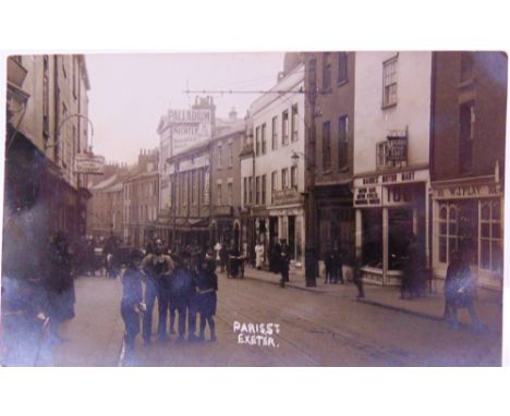 POSTCARDS - ASSORTED  Approximately seventy-eight cards, comprising real photographic views of Paris Street, Exeter; a signed