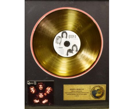 POP MEMORABILIA - QUEEN  A Queen II CD and gold disc, limited edition collectors series 11 of 40, framed and glazed, overall 