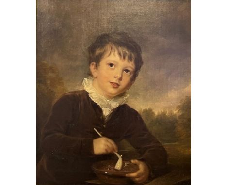 BRITISH SCHOOL (EARLY 19TH CENTURY)  Portrait of a young boy with a pipe,  oil on canvas, unsigned, 58cm x 48.5cm, in a gilt 
