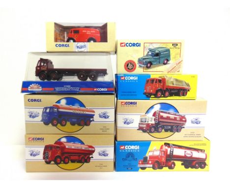 EIGHT CORGI CLASSICS DIECAST MODEL COMMERCIAL VEHICLES  including a No.CC10603, Leyland Octopus Platform Lorry 'Edward Derbys