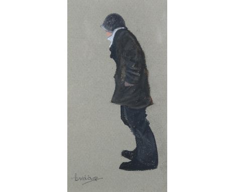 ARR Brian Shields 'braaq' (1951-1997), portrait of a boy wearing hat and coat, standing with his hands in his pockets, hunche