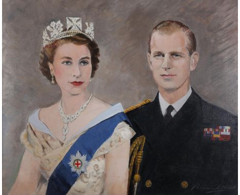 ARR Reginald James Mitchell Aird (1890-1960), Queen Elizabeth II and Prince Philip, portrait, head and shoulders, oil on canv
