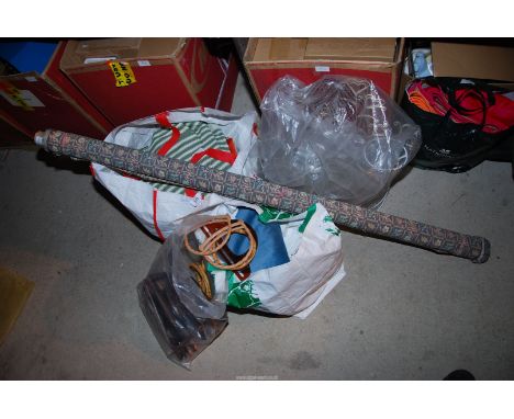A quantity of fabrics, handbag handles,and  Lamp shade frames, etc.
