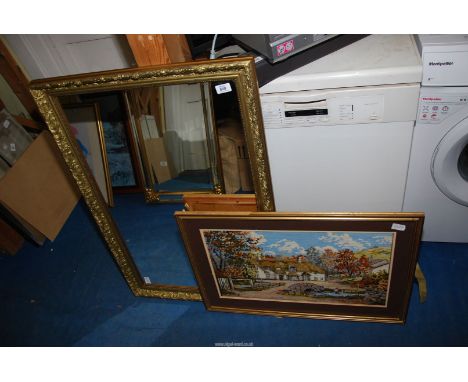 A gilt framed mirror and a Tapestry picture.