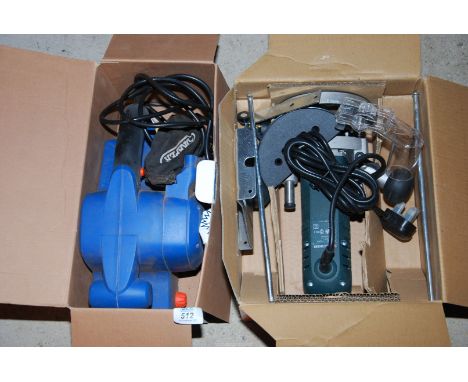 A 'Black & Decker' router and a 'Draper' belt sander.