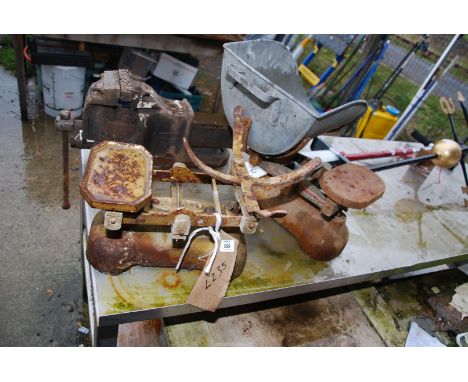 Two balance scales, 1 x with galvanised hopper (no weights).