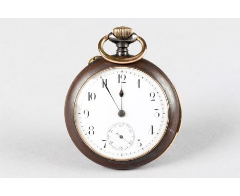 Gents repeater gold mounted gun metal pocket watch, white enamel dial with black numerals, seconds subsidiary dial. 
