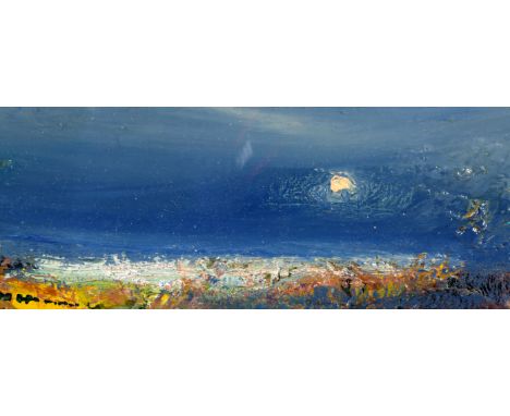 Nael Hanna (Scottish / Iraqi born 1959) ARR Framed oil on board, signed ‘Moon Light Night’ 9cm x 23cm 