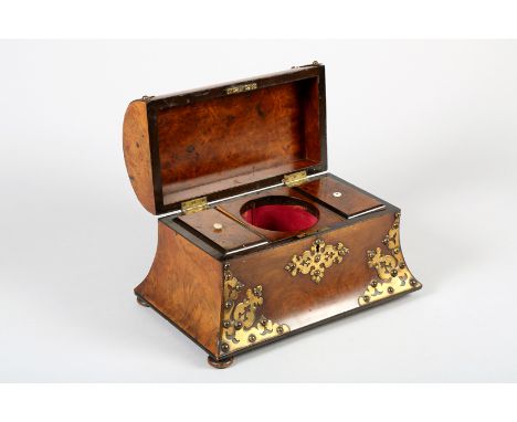 Victorian brass bound walnut tea caddy (one foot missing) 