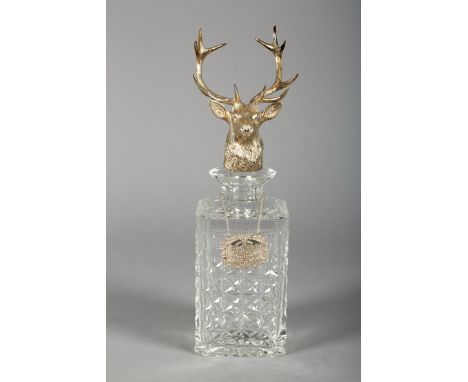 An Exclusive Designed Glenfiddich Crystal Decanter with a silver stags head stopper, London 1990, in the original presentatio