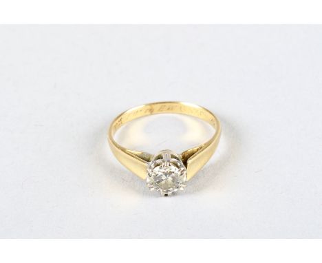 18 carat yellow gold solitaire diamond ring, 0.5 carat brilliant cut diamond 