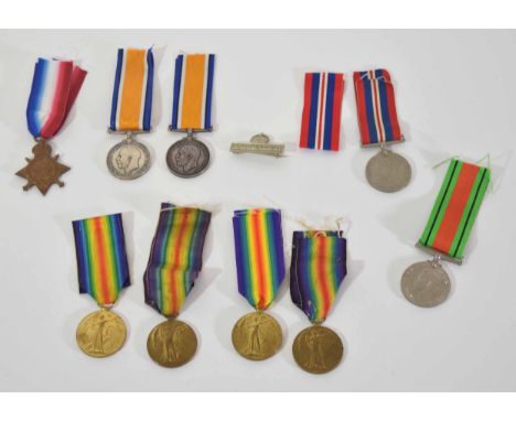 Quantity of WWI and WWI medals to include 1914-1915 Star, inscribed to 18/754 Victor Thurston Grimes of 2nd Battalion Durham 