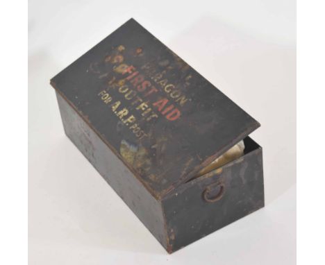 Original WWII Paragon First Aid kit for ARP post tin including original contents, bandages, splints, medical tape and gauze