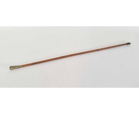 20th century swagger stick with white metal tip and badge for Suffolk Regiment, length 60cm