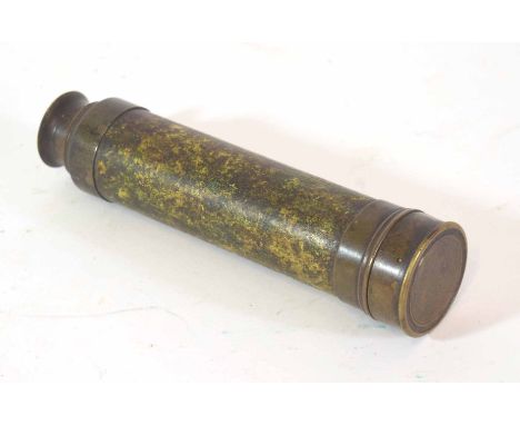 Small three-section brass telescope with no visible markings, length extended 41cm   