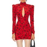 BRAND NEW ALESSANDRA RICH ROSE PRINT SILK HIGH NECK DRAPED MINI DRESS Size 40 IT. RRP £821. (AO).