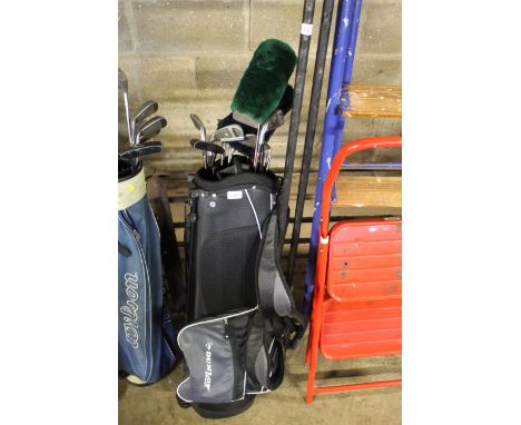 A Dunlop golf bag and contents of left handed golf clubs