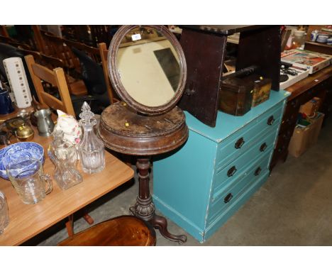 A Victorian mahogany shaving stand raised on tripod base 
