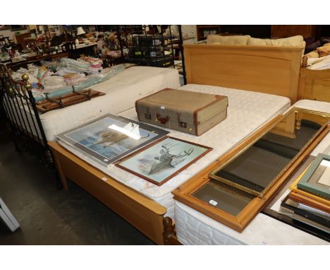 A light oak double bed frame together with a Bed Factory mattress