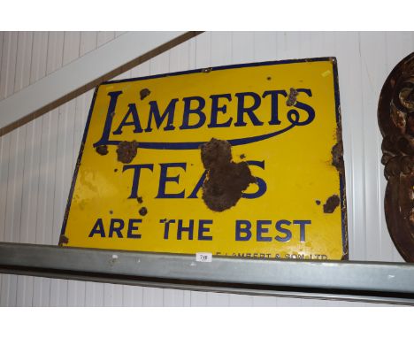 An enamel 'Lambert's Teas Are The Best' advertising sign