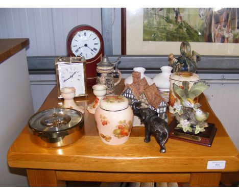 A carriage clock, together with assorted collectable ceramics, including David Winter 'Stratford House' 