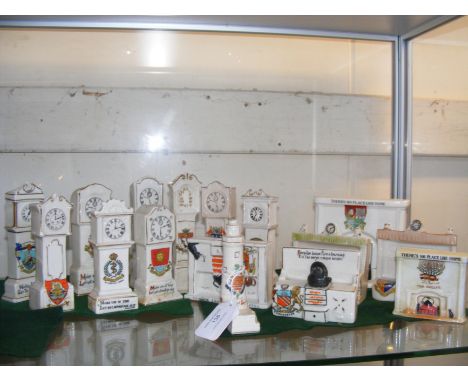 A selection of collectable crested china - fireplaces and longcase clocks by Arcadian, Carlton and other