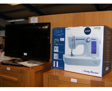 A Dunelm Stich & Sew DM613 Sewing Machine, together with Sharp LC-24DHF4011K TV screen, with remote and User Manual 