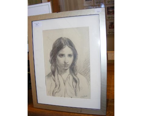EDGAR ALBERT SLADE (1872-1963) - signed pencil sketch of young woman - 29cm x 19cm