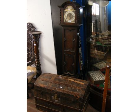 An antique dome top trunk, together with a converted Grandmother clock