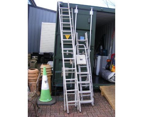 A selection of aluminium garden ladders, step ladder