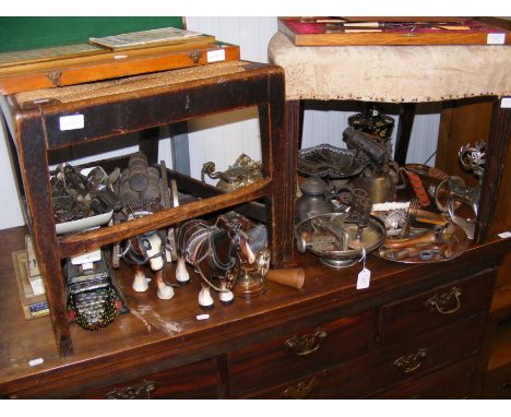 Metalware, including bugle, Shire Horse ornaments, etc. 