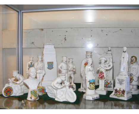 A selection of collectable crested china relating to soldiers and the war, including 'Yours to a Cinder Old Bill' by Carlton
