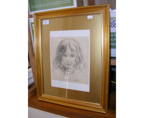 EDGAR ALBERT SLADE (1872-1963) - signed pencil sketch of daughter Nancie - 22cm x 20cm