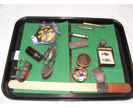 A vintage AA badge, snuff box etc.