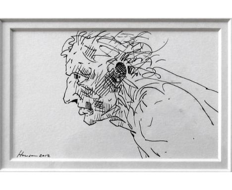 PETER HOWSON [1958 - ]. Head Study, 2012. ink drawing, signed. 13 x 20 cm - overall including frame 37 x 43 cm. Provenance: C