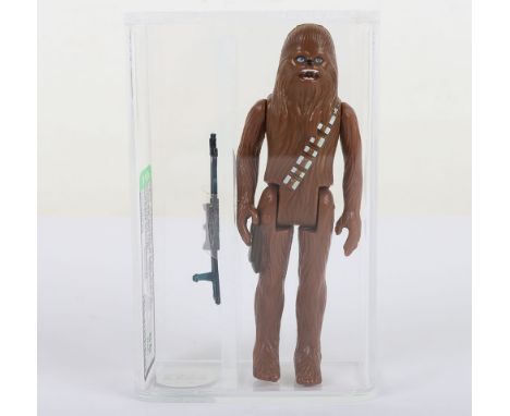 Vintage Star Wars Chewbacca Green Crossbow Graded 85 AFA Action Figure 1977.  Loose Action Figure Hong Kong graded 85 NM+. 
