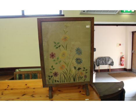 Oak and needlework firescreen