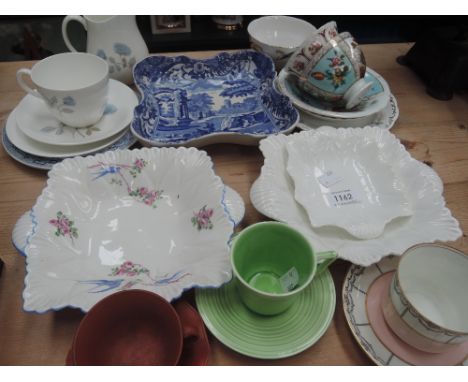 A selection of vintage ceramics etc including blue and white Copeland dish and Wedgwood Ice Rose teaware