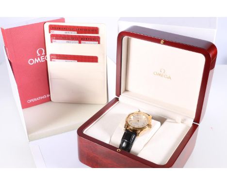 18ct gold Omega De Ville gentleman's chronometer wristwatch, reference:46313131, watch no. 81741541, with baton markers and d