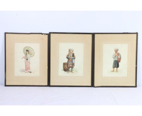 MG TUN HLA (U TUN HLA) (Burmese 1874-1946)&nbsp; Three portrait studies&nbsp; Watercolours, signed lower right, 18.5cm x 14cm