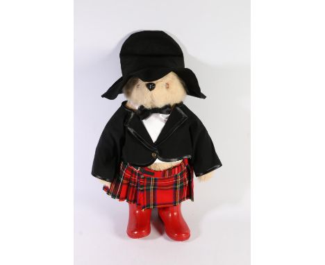 GABRIELLE DESIGNS LIMITED, Paddington Scot Bear wearing Highland dress including kilt and jacket and red Wellington boots dat