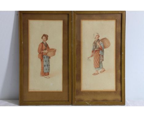 TAKASHI NAKAYAMA (Japanese 1893-1973) *ARR*&nbsp; Pair of full length portrait studies&nbsp; Watercolours, signed, 28.5cm x 1