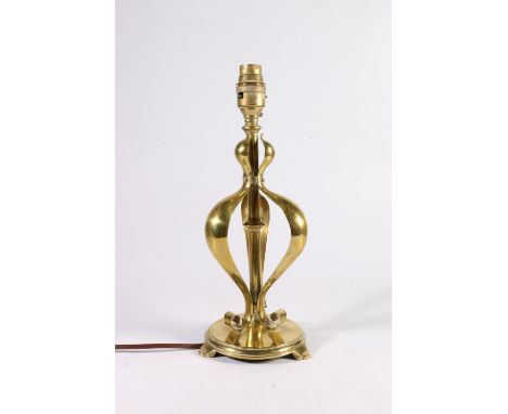 Art Nouveau brass table lamp in the manner of W A S Benson, 31cm tall. 